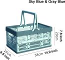Plastic Storage Crate - 20L Collapsible Crate Stacking Folding Storage Basket - Sky Blue & Gray Blue M