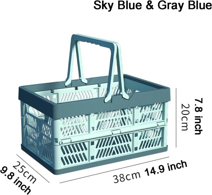 Plastic Storage Crate - 20L Collapsible Crate Stacking Folding Storage Basket - Sky Blue & Gray Blue M - Image 2