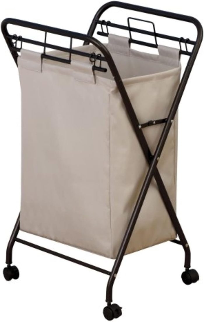 Rolling Laundry Hamper with Heavy-Duty Canvas Bag | Antique Bronze Frame