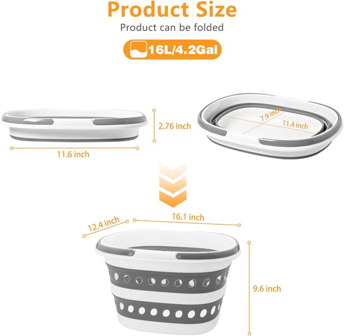 Compact 4.2 Gallon (16L) Collapsible Laundry Basket - Small Size with Handle - Foldable Pop-up Storage Container - Space-Saving Portable Hamper for Sorting Clothes(1,Gray) - Image 2