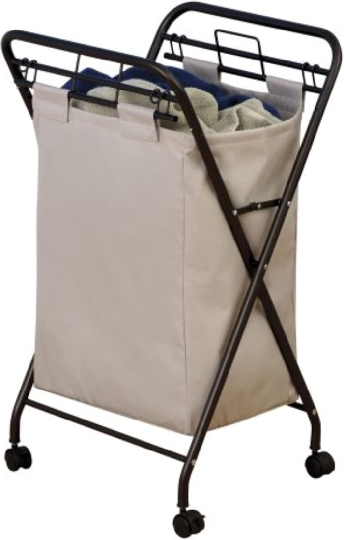 Rolling Laundry Hamper with Heavy-Duty Canvas Bag | Antique Bronze Frame - Image 2