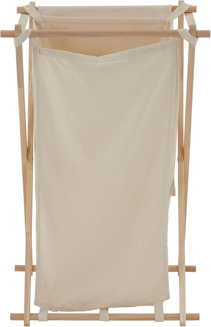 Collapsible Wood X-Frame Laundry Hamper with Fold Over Lid