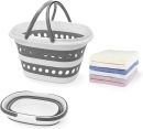 Compact 4.2 Gallon (16L) Collapsible Laundry Basket - Small Size with Handle - Foldable Pop-up Storage Container - Space-Saving Portable Hamper for Sorting Clothes(1,Gray)