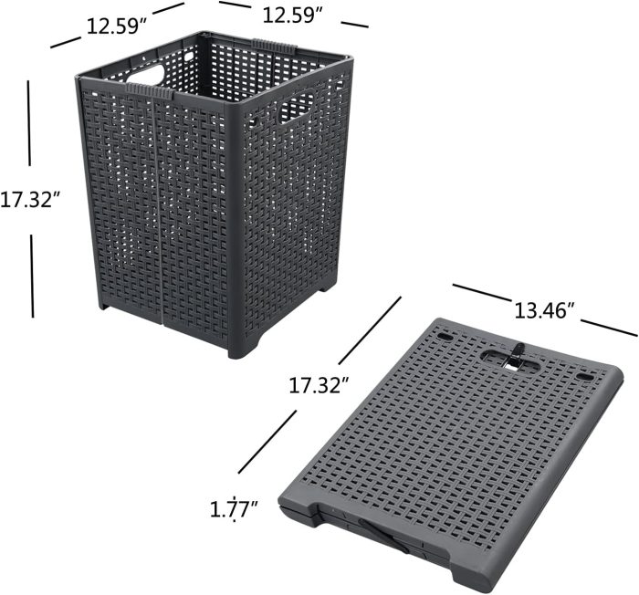 1-Pack 42 L Plastic Collapsible Laundry Basket, Gray Folding Laundry Hamper - Image 2