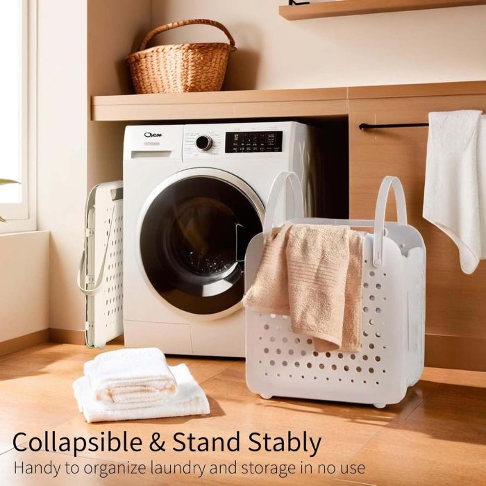 45L Foldable Laundry Basket, Plastic Collapsible Laundry Baskets with Handles, 12 Gallons Dirty Clothes Hamper for Dorm Laundry Room Organization, Freestanding Wall Hanging Laundry Hamper - Image 2