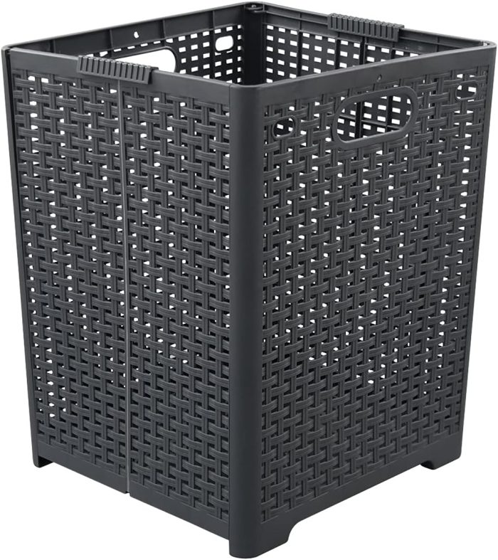 1-Pack 42 L Plastic Collapsible Laundry Basket, Gray Folding Laundry Hamper