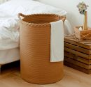 58L Cotton Woven Laundry Hamper,Foldable Laundry Basket for Blankets,Pillows,Toys,Shoes Tall CLothes Hamper Laundry Bin Light Brown 20''H 15''D