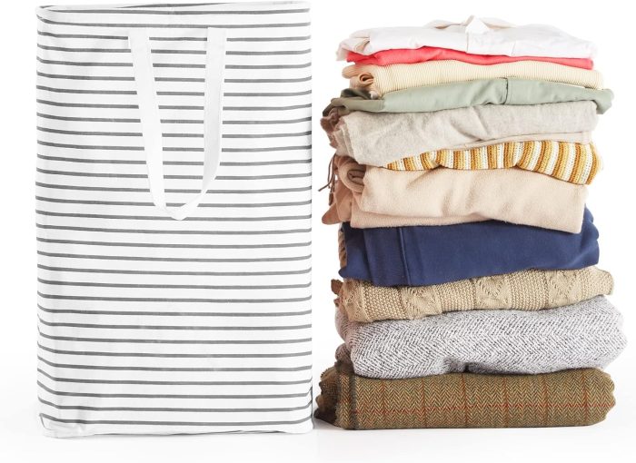 70L Freestanding Laundry Hamper, Collapsible Waterproof Clothes Basket with Easy Carry Long Handle, Washing Bag for Clothes, Toys (1 Pack, Grey) - Image 2