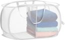 Foldable Laundry Basket - Popup and Collapsible, Durable Mesh Material, Folds for Storage, Easy Carry Handles, Hamper for College Dorm, Laundry Room or Travel (White | 2-Compartments)