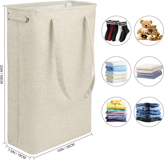 Slim Laundry Basket with Handles Collapsible Linen Hampers for Bedroom Storage Built-in Lining with Detachable Brackets Well-Holding Foldable Laundry Hamper for Toys Clothing Organization - Image 2