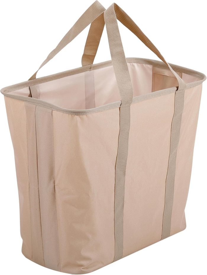 75L Collapsible Laundry Basket Caddy - Natural - XL Foldable Tote Bag for Dirty Clothes - Strong Handles - Durable Fabric - Water Resistant - Lightweight