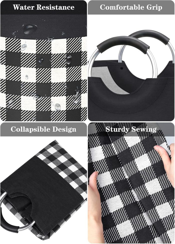 Laundry Basket, Laundry Hamper, Hampers for Laundry, Clothes Baskets Collapsible With Handles Waterproof For Bathroom Storage College Dorm, Family (Black, L) - Image 2