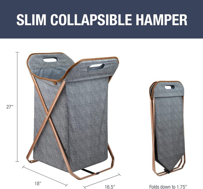 Collapsible Laundry Hamper X-Frame Laundry Basket - Heather Gray 71L / 18 Gal - Space Saving Storage Container Organizer Stylish Home Decor - Image 2