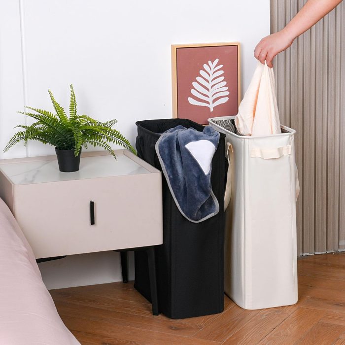 Slim Laundry Basket, Narrow Laundry Hamper with Handles, Collapsible Dirty Clothes Hamper, Tall Laundry Bin for Laundry Room, Dorm and Bedroom, 12.7 Gallons(48L) Beige - Image 2