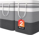 2-Pack Large Laundry Basket, Waterproof, Freestanding Laundry Hamper, Collapsible Tall Clothes Hamper with Extended Handles for Clothes Toys in the Dorm and Family-(Gradient Grey, 75L)
