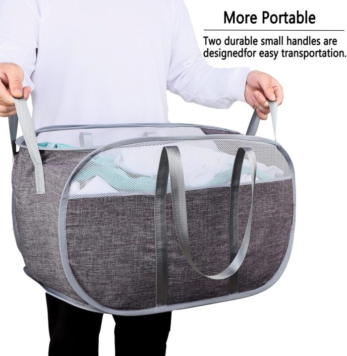Pop Up Laundry Hamper，with Durable Handles collapsible laundry basket，Easy to Open and Fold for college Dorm,kids room，travel (Gray)… - Image 2