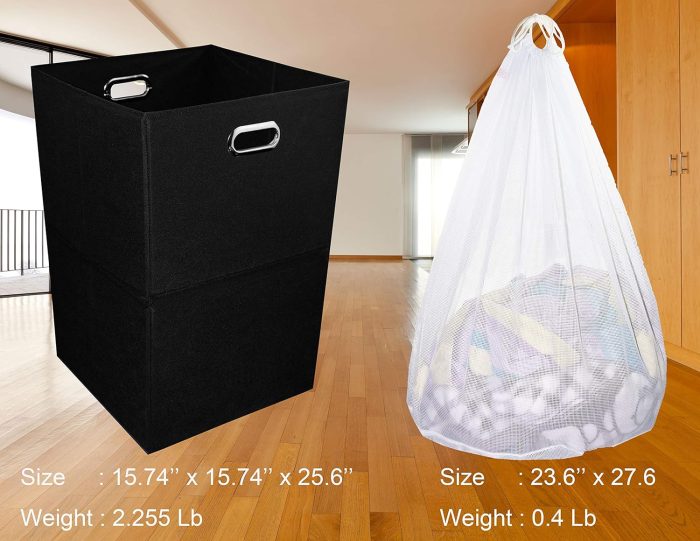 Foldable Large Laundry Hamper With Laundry Bag - Premium Durable Fabric, Plastic Board, Extra-Large Size, Space-Saving & Compact Clothes Basket With Metal Handles (Black) - Image 2