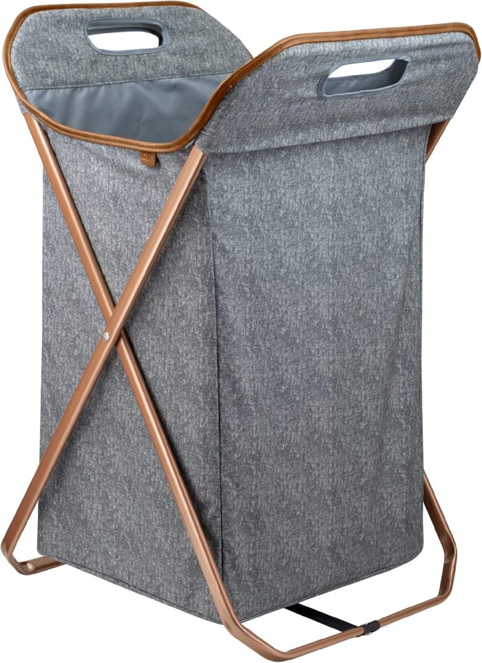 Collapsible Laundry Hamper X-Frame Laundry Basket - Heather Gray 71L / 18 Gal - Space Saving Storage Container Organizer Stylish Home Decor