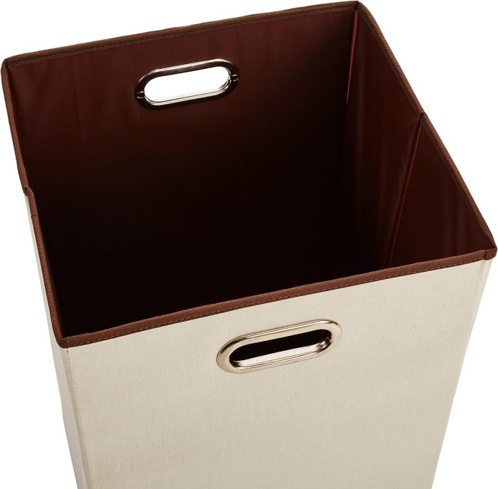 Rectangular Foldable Laundry Basket Hamper, Beige,Brown - Image 2
