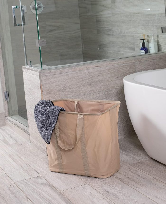 75L Collapsible Laundry Basket Caddy - Natural - XL Foldable Tote Bag for Dirty Clothes - Strong Handles - Durable Fabric - Water Resistant - Lightweight - Image 2